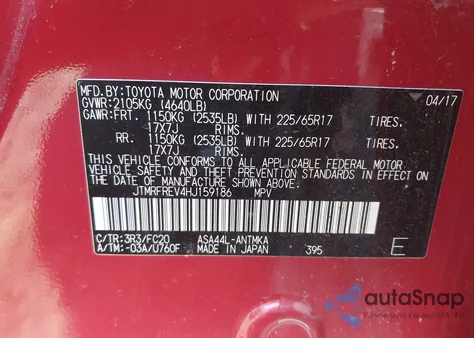 2017 Toyota Rav4 Xle из США, поврежденный, VIN JTMRFREV4HJ159186